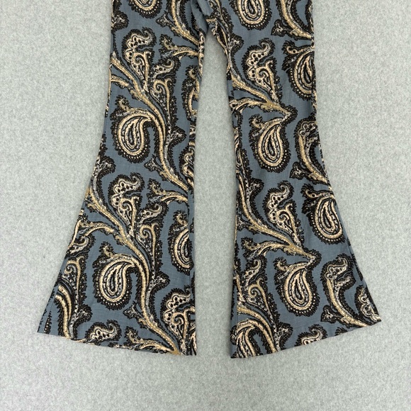 Free People Womens Pants Flare Bell Bottom Linen Blend Paisley Retro Blue Small - Picture 3 of 14